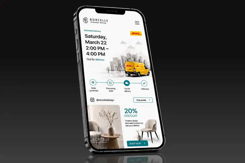 Sendcloud Branded Track & Trace DHL email on smartphone