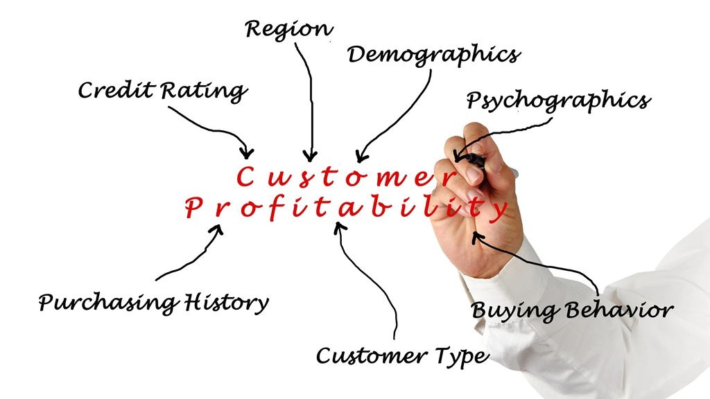 Diagram showing customer attributes like region and demographic affecting profitability