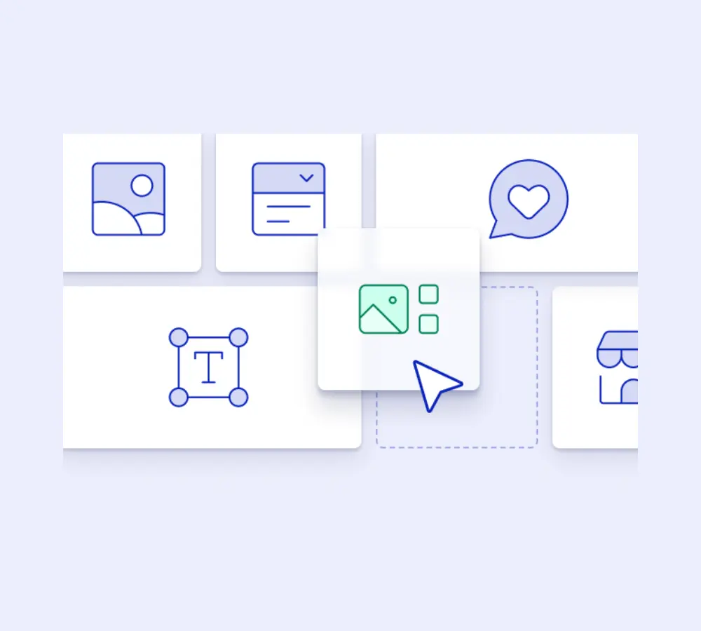 Visual of Hyvä CMS functionalities on a purple background