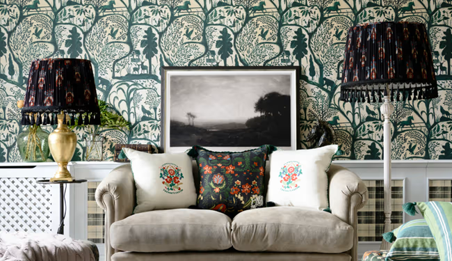 Living room with wallpaper from MINDTHEGAP