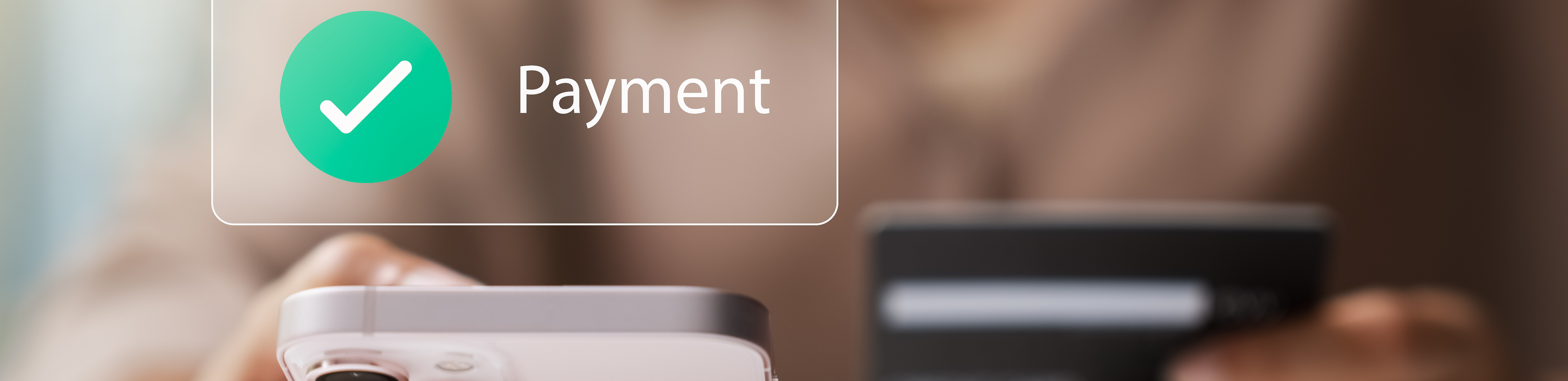 Smartphone with credit card and payment confirmation icon for ecommerce retail